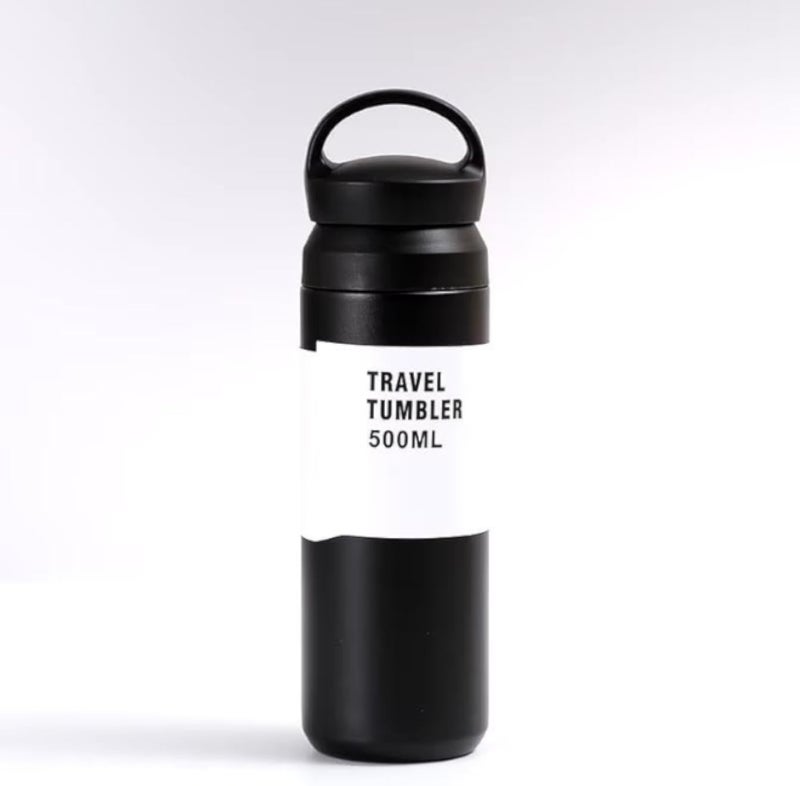 DE LUJO Stainless Steel Vacuum Bottle, 500 ml, Leakproof and Anti-Scalding Thermos, Double-Walled Insulation for Hot and Cold Drinks, Durable Travel Water Bottle, Black